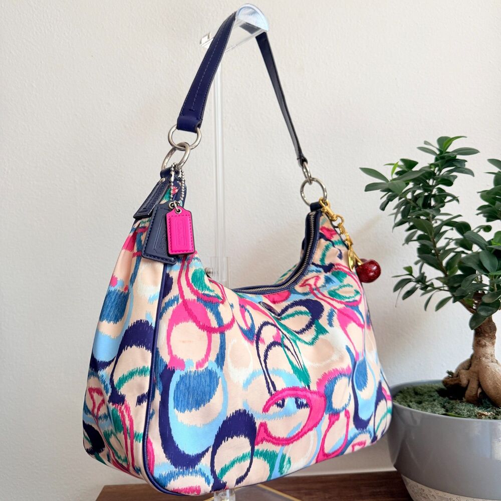 Coach Purse F22452 Signature Ikat Hobo Bag Multicolor Pink Blue Y2K Shoulder
